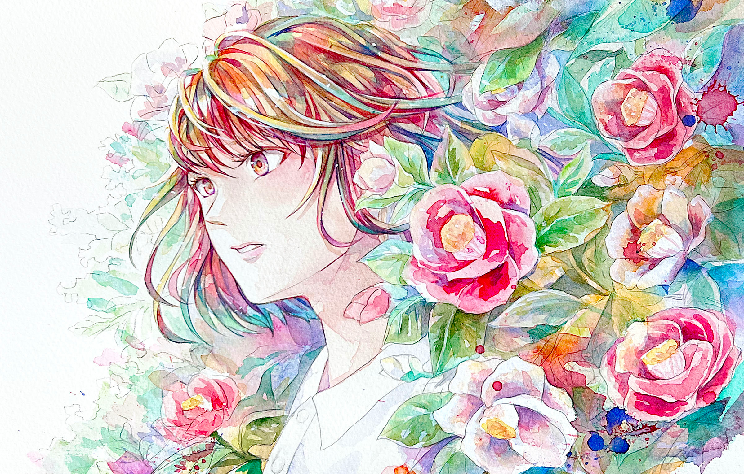 フラワーアート 花々に囲まれた女性の美しさを際立たせる