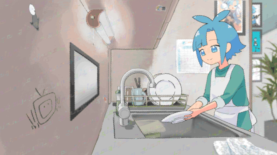 配信画面ｱﾆﾒｰｼｮﾝ_皿洗いこんぬくん-1