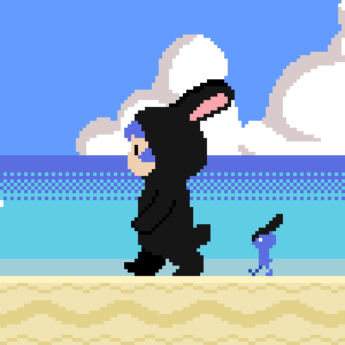 ウサギ　歩く　海にて-1