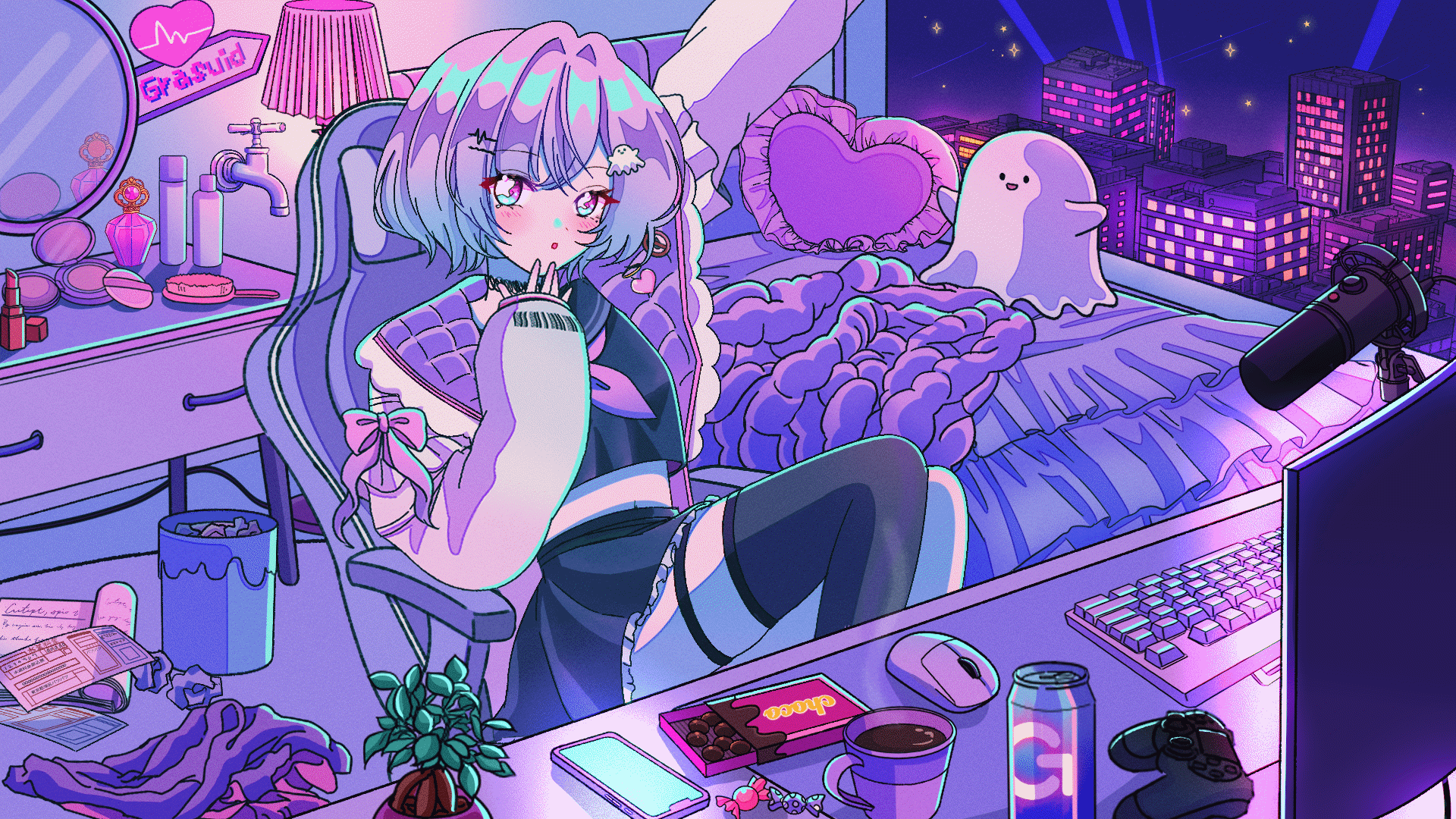 【ぐらたん水道止められた様】　配信画面アニメーションイラスト-1