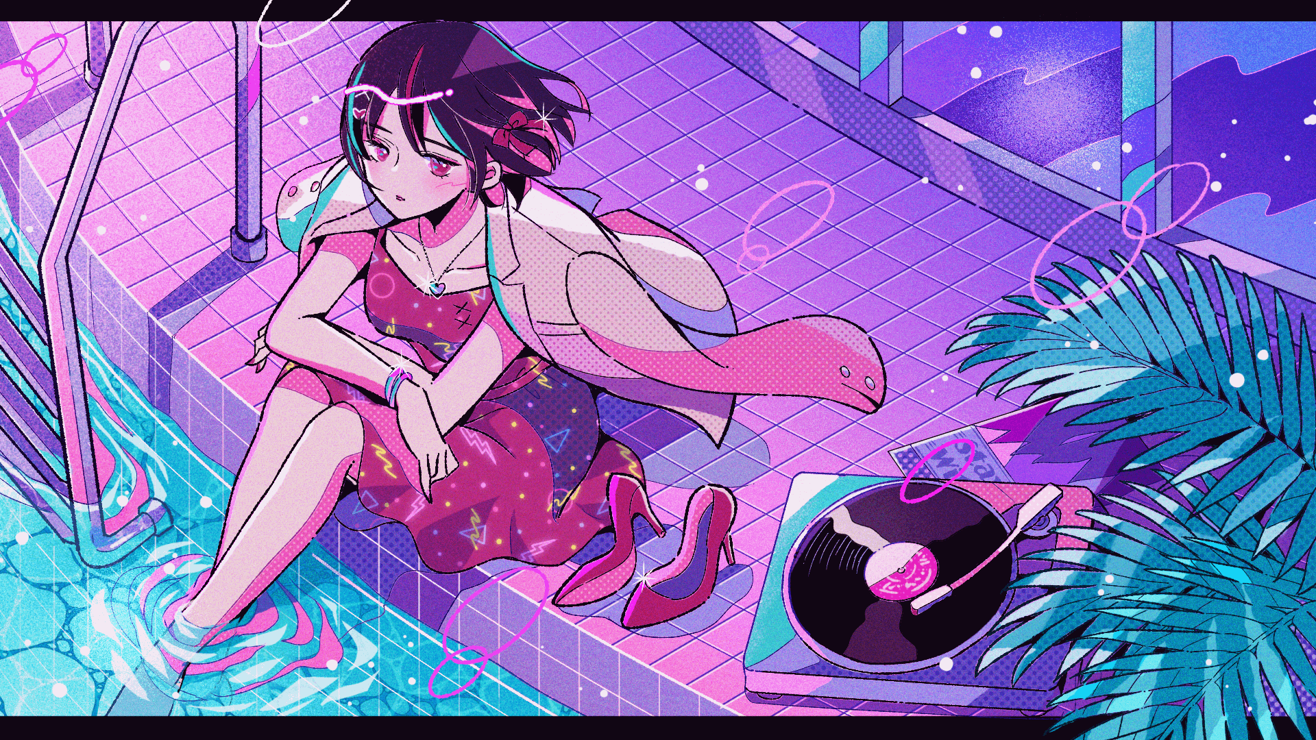 【お仕事】「真夜中のドア」歌ってみたMVイラスト-1